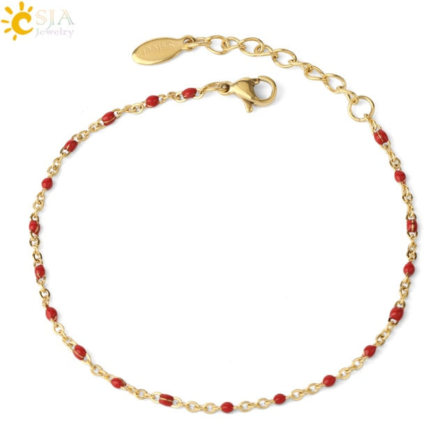 Stainless Steel Bracelets Link Chain Beads golden color for Women