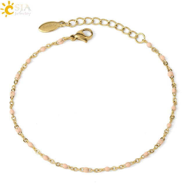 Stainless Steel Bracelets Link Chain Beads golden color for Women