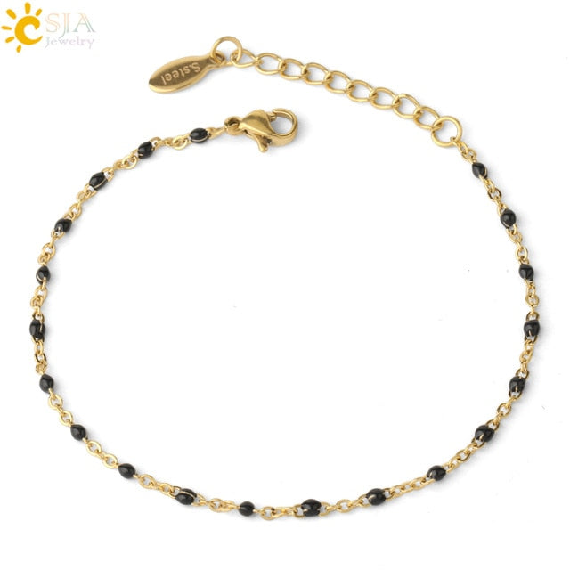 Stainless Steel Bracelets Link Chain Beads golden color for Women