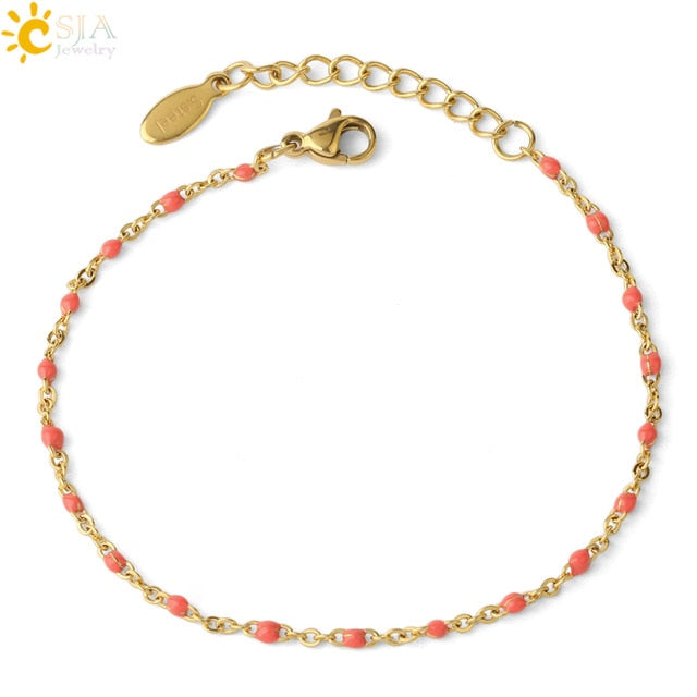 Stainless Steel Bracelets Link Chain Beads golden color for Women