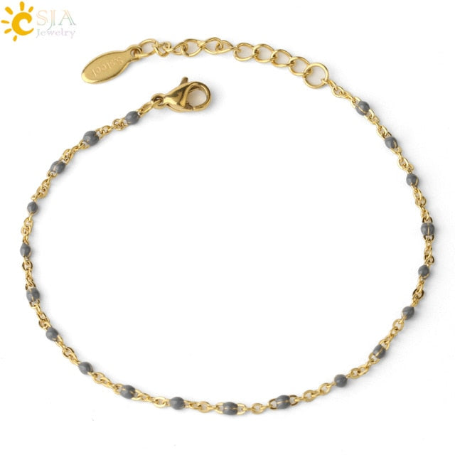 Stainless Steel Bracelets Link Chain Beads golden color for Women