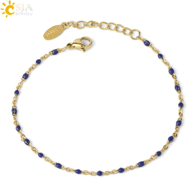 Stainless Steel Bracelets Link Chain Beads golden color for Women