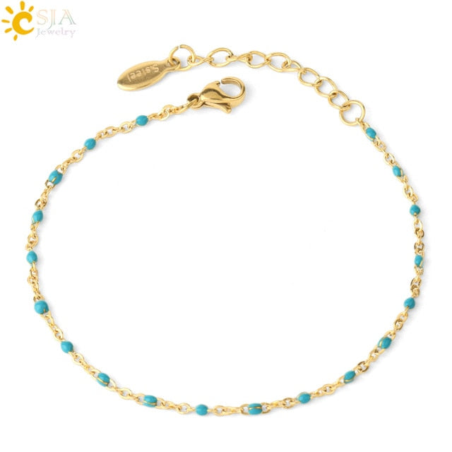 Stainless Steel Bracelets Link Chain Beads golden color for Women