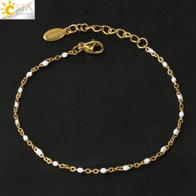 Stainless Steel Bracelets Link Chain Beads golden color for Women