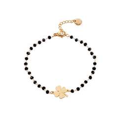 Rose Gold Clover Stainless Steel Charm Bracelets Crystal Beads for Women