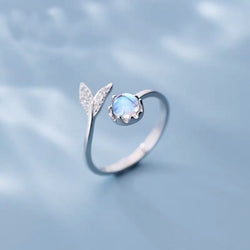 Cute Sterling Silver Moonstone Tail Ring for Women