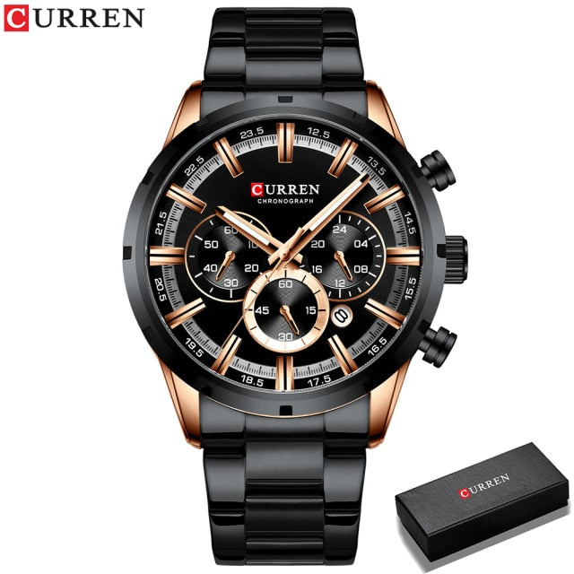 Waterproof Luxury Blue Watch Stainless Steel Band For Bussines Mens