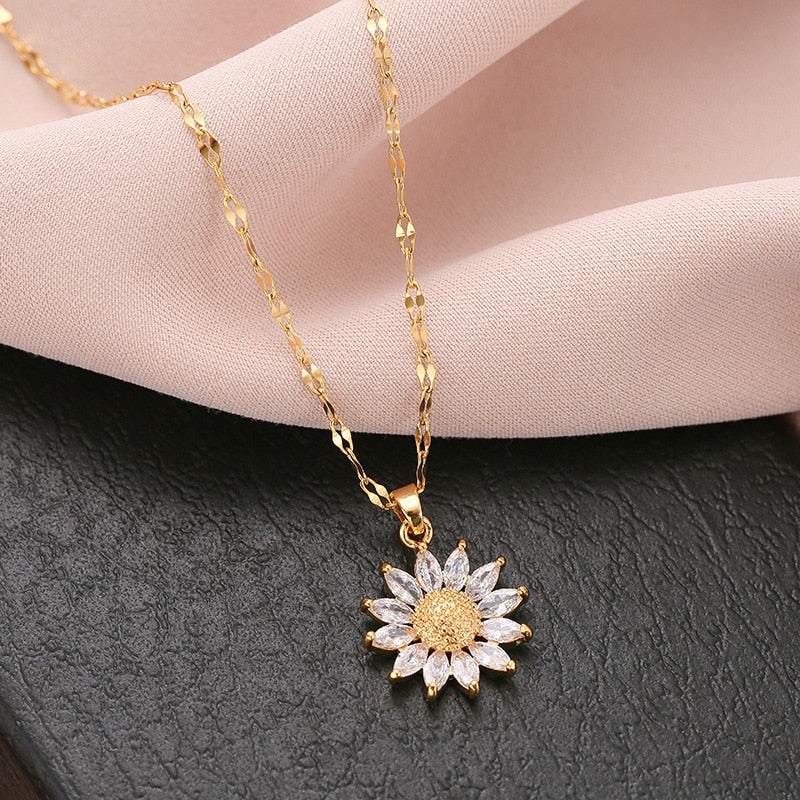 Gold Plate Sunflower Necklace for women