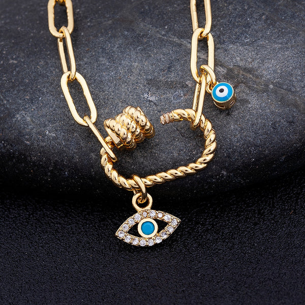 Classic Copper Zircon Original Evil Eye Pendant Bracelet Bead for Women