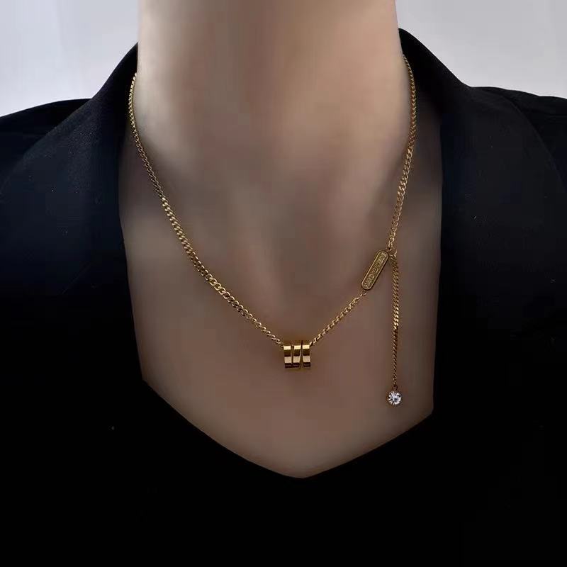 New Design Cylinder Titanium Steel Gold Necklace for Womens