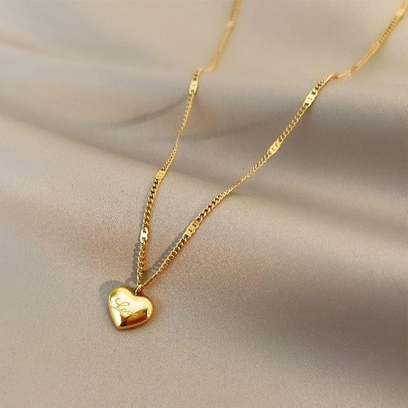 Love Heart Necklace Chokers Gold color for women