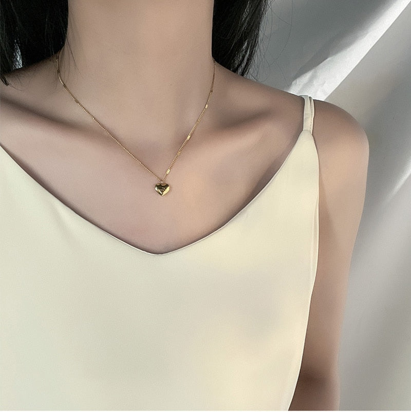 Love Heart Necklace Chokers Gold color for women