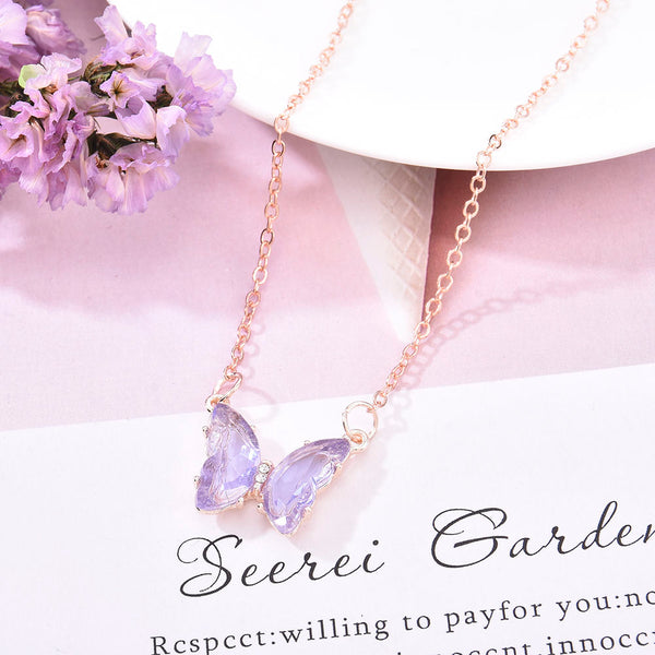 Glass Crystal Butterfly Pendant Necklace for Women