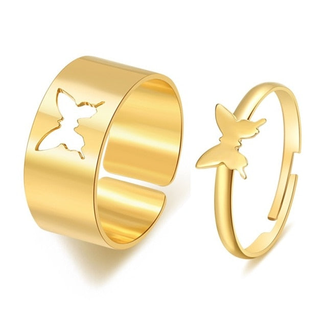 Colorful Butterfly Lover Couple Rings Set for Women