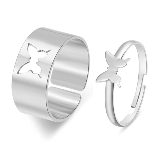 Colorful Butterfly Lover Couple Rings Set for Women