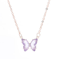 Glass Crystal Butterfly Pendant Necklace for Women