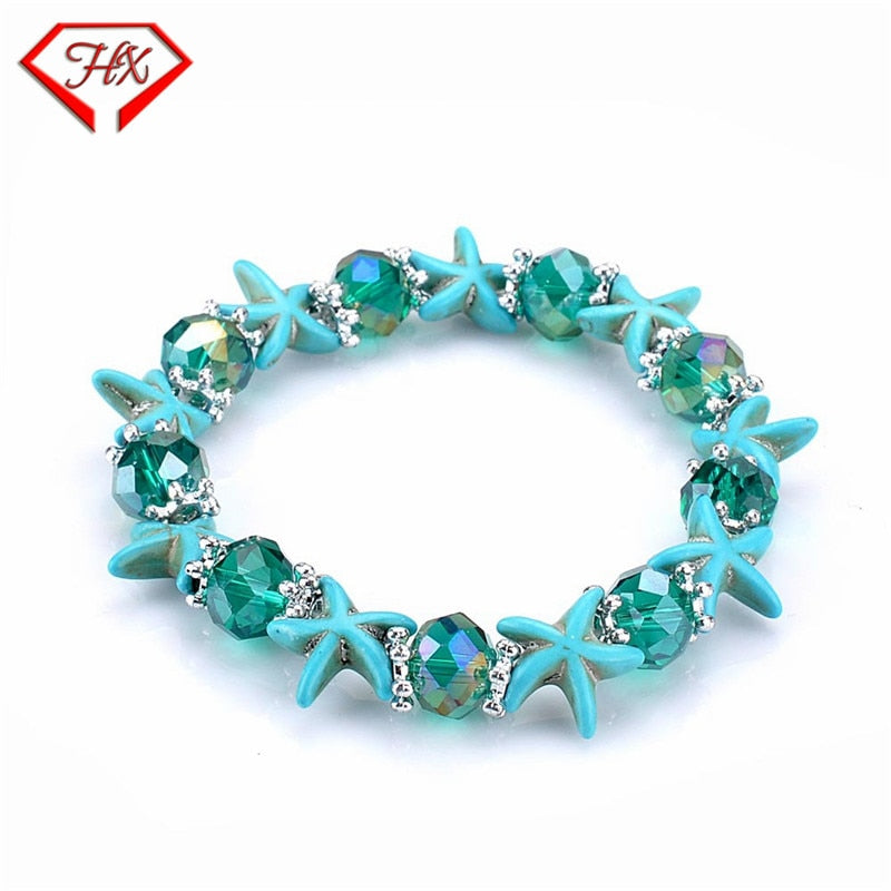 Handmade Marine Starfish Crystal Beaded Stretch Bracelets for Women