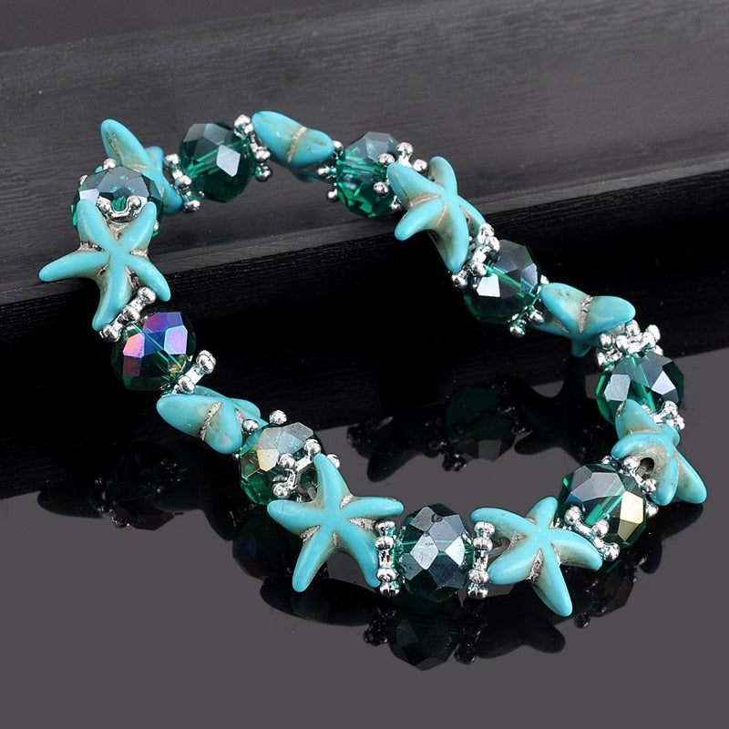 Handmade Marine Starfish Crystal Beaded Stretch Bracelets for Women