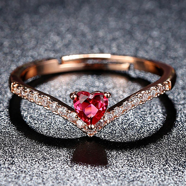 Rose Gold Heart Clear Cristal Adjustable Ring for women