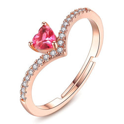 Rose Gold Heart Clear Cristal Adjustable Ring for women