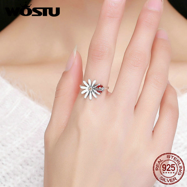 Spring New  Sterling Silver Daisy & Ladybug Rings for Women