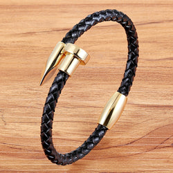 Genuine Leather Bangle Stainless Steel for Men